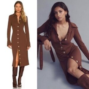 ✅ Song Of Style Dress Alice Midi Button Down Bell Sleeve in Chocolate Brown